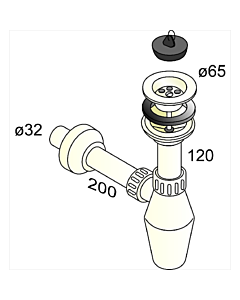 Wastafelsifon plugbeker kunststof wit 1.1/4" 32 mm